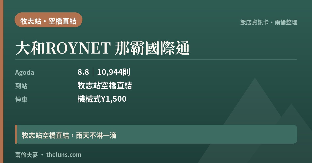 大和ROYNET 那霸國際通｜資訊卡（兩倫整理，非實拍）