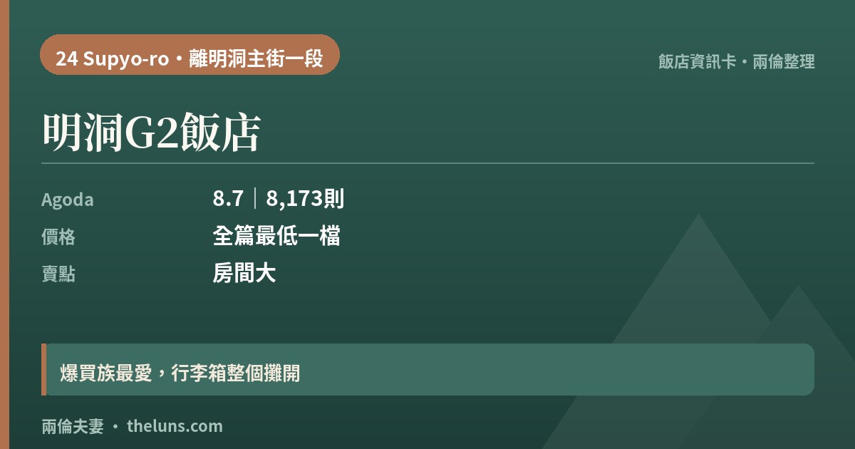明洞G2飯店｜資訊卡（兩倫整理，非實拍）