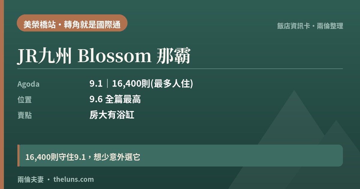 JR九州 Blossom 那霸｜資訊卡（兩倫整理，非實拍）