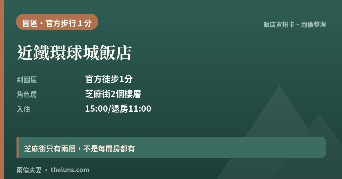 近鐵環球城飯店|資訊卡(兩倫整理,非實拍)