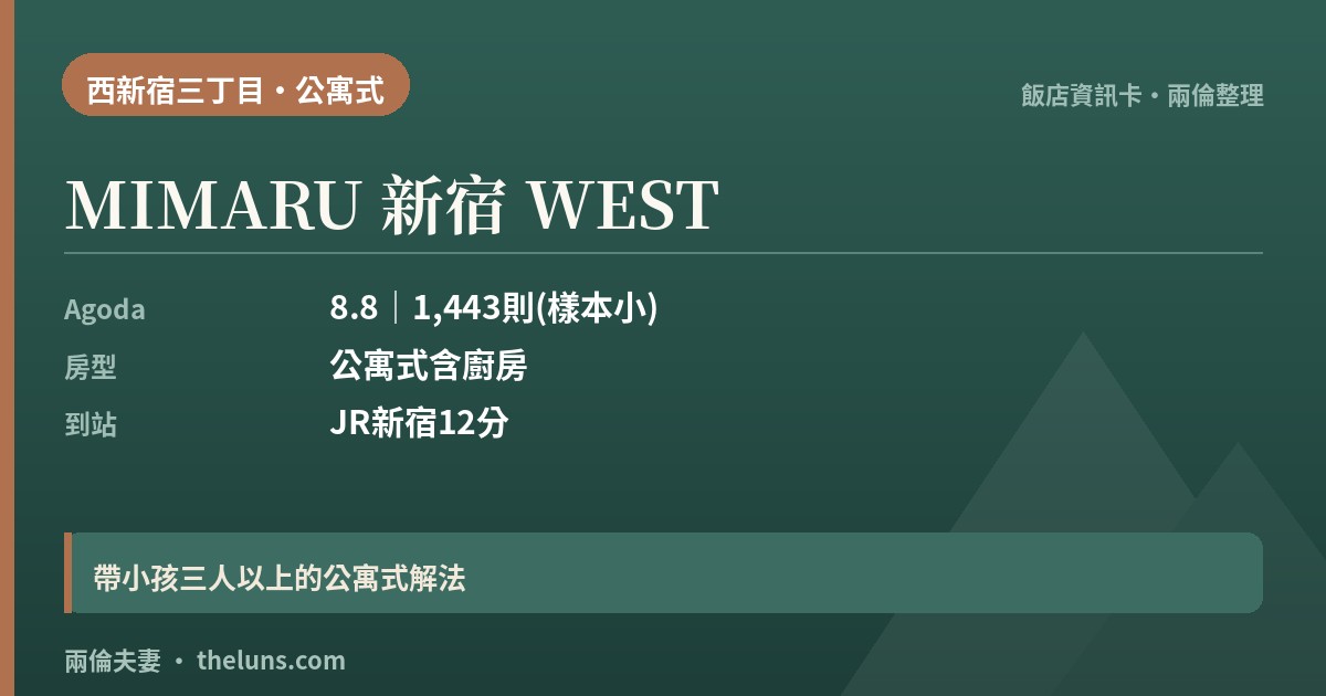 MIMARU 新宿 WEST｜資訊卡（兩倫整理，非實拍）