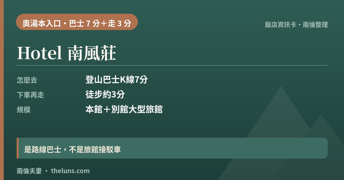 Hotel 南風莊｜資訊卡（兩倫整理，非實拍）