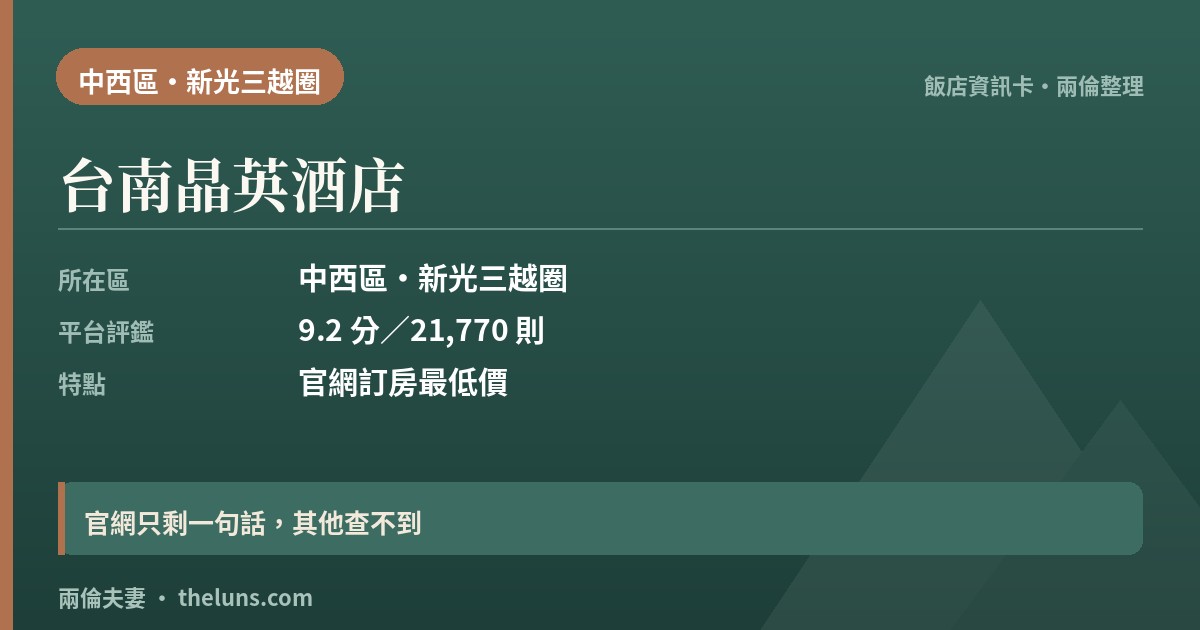 台南晶英酒店｜台南自由行住宿