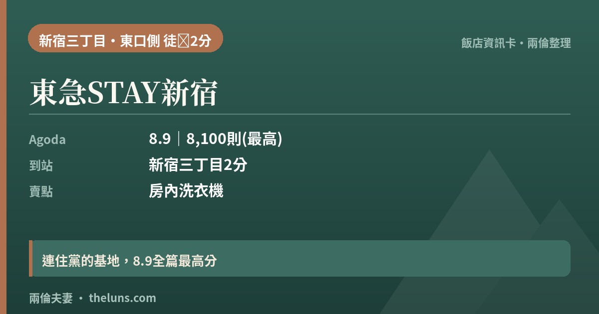 東急STAY新宿｜資訊卡（兩倫整理，非實拍）