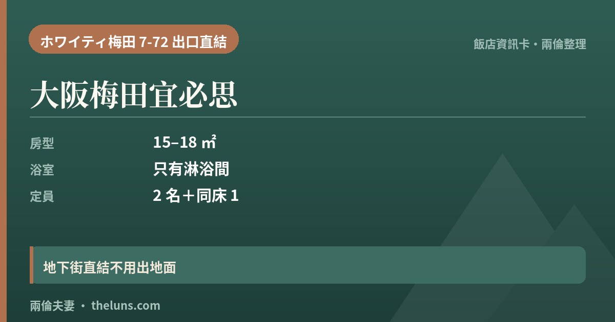 大阪梅田宜必思|資訊卡(兩倫整理,非實拍)