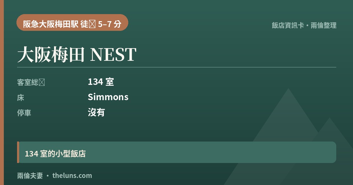 大阪梅田 NEST|資訊卡(兩倫整理,非實拍)