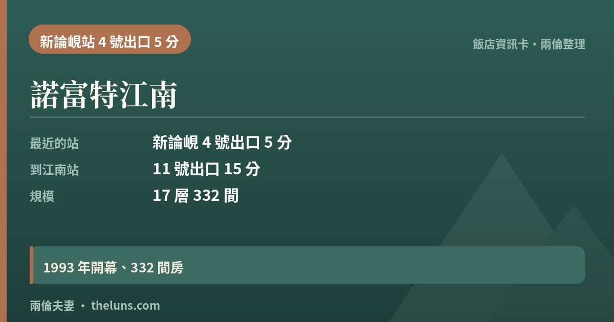 諾富特江南｜資訊卡（兩倫整理，非實拍）
