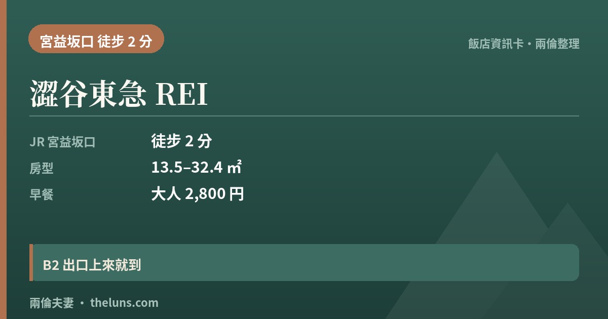 澀谷東急 REI｜資訊卡（兩倫整理，非實拍）