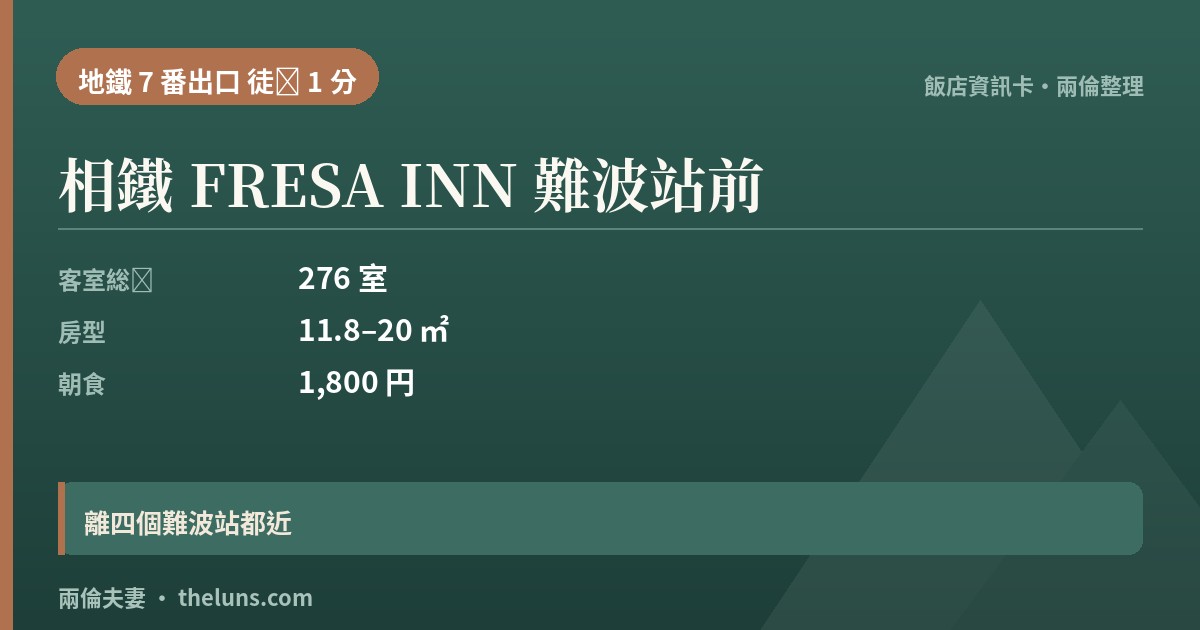 相鐵 FRESA INN 難波站前｜資訊卡（兩倫整理，非實拍）